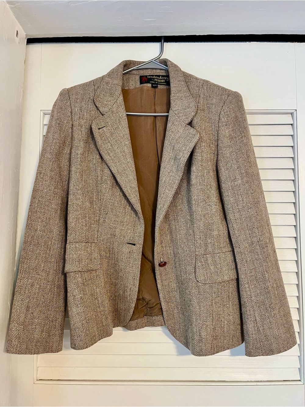 Vintage 70s Londonderry by Peabody Wool Blend Women's Taupe Herringbone Blazer
